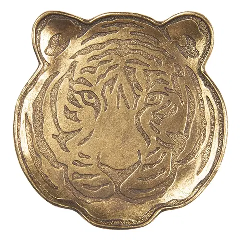 Podnosy a tácy Zlatý dekorační tácek hlavy tygra - 14*1*14 cm Clayre & Eef 6PR3423