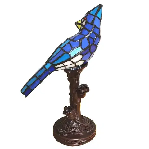 Stolní lampy Clayre&Eef Stolní lampa 5LL-6102BL pták, modrá styl Tiffany