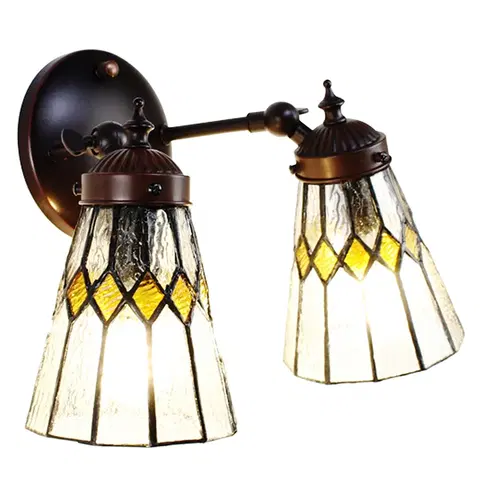 Svítidla Nástěnná Tiffany lampa 2 stínidla žluté detaily YelloRhom - 30*23*23 cm E14/max 2*25W Clayre & Eef 5LL-6210