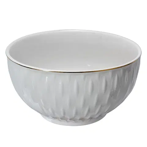 Mísy a misky Bílá porcelánová miska na polévku se zlatým proužkem - Ø 13*7 cm / 350 ml Clayre & Eef 6CEBO0058