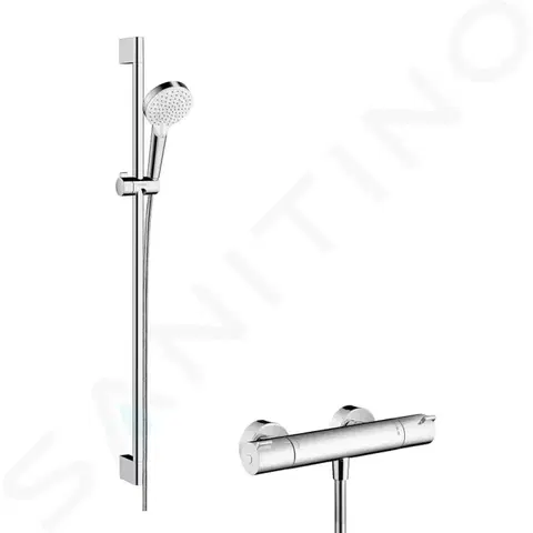 Sprchy a sprchové panely HANSGROHE Crometta Sprchový set Vario s termostatem Ecostat 1001 CL, 2 proudy, bílá/chrom 27812400