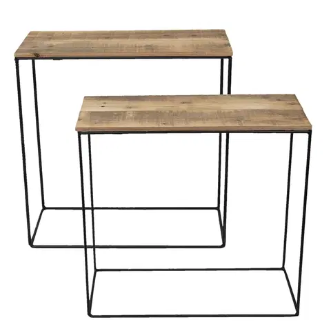 Konferenční stolky Set 2 odkládacích stolků s recyklovaným dřevem - 60*25*65 cm / 55*22*56 cm Clayre & Eef 50307