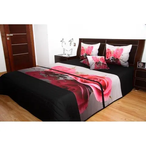 Přehozy na postel 3D s barevným potiskem Přehoz na postel černo šedý růže