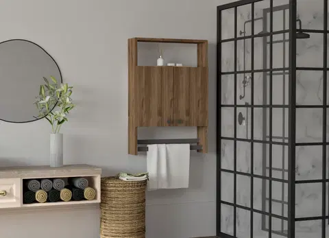 Koupelnový nábytek Kalune Design Závěsná koupelnová skříňka s věšákem na ručníky Ela ořech