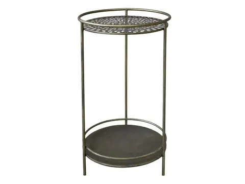 Konferenční stolky Mosazný antik kovový kulatý odkládací stolek Hilla - Ø 43*74 cm Chic Antique 41063413 (41634-13)
