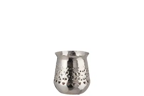 Svícny Stříbrně barevný kovový svícen s ornamenty M - 10,7*10,7*12,5 cm J-Line by Jolipa 77193