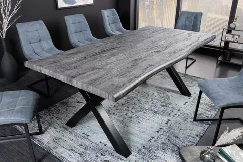 Designové a luxusní jídelní stoly Estila Moderní obdélníkový jídelní stůl Garret ze šedého dřeva s černými kovovými nožičkami 200cm