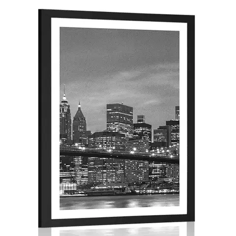 Černobílé Plakát s paspartou černobílý most v Brooklynu