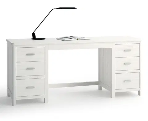 Stylové a luxusní pracovní a psací stoly Estila Luxusní masivní psací stůl Cerdena v moderním provedení se šesti zásuvkami rozkládací 160-210cm