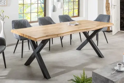 Designové a luxusní jídelní stoly Estila Industriální bledě hnědý jídelní stůl Lynx ze dřeva s černými nožičkami z kovu obdélníkový 180cm