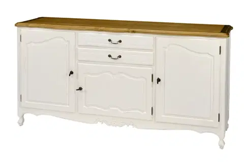 Designové komody Estila Luxusní provence příborník Preciosa bílé barvy s hnědou vrchní deskou 192cm