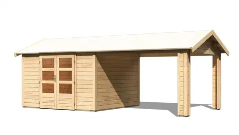 Dřevěné plastové domky Dřevěný zahradní domek THERES 7 s přístavkem Lanitplast Přírodní dřevo