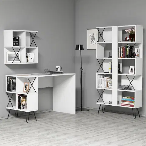 Kancelářské a psací stoly Psací stůl, regál a knihovna EXTRA bílá černá