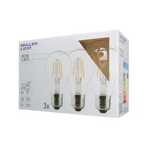 LED žárovky Müller-Licht LED žárovka E27 4W 2 700 K filament sada 3ks 470lm