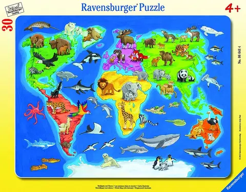 Hračky puzzle RAVENSBURGER - Mapa Světa se zvířaty 30-48D