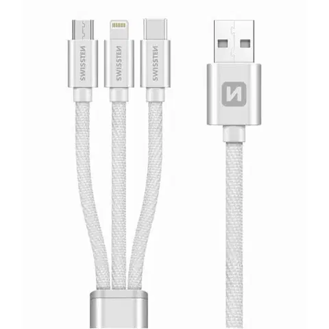 Elektronika SWISSTEN Univerzální kabel USB 3v1, 1,2m stříbrná