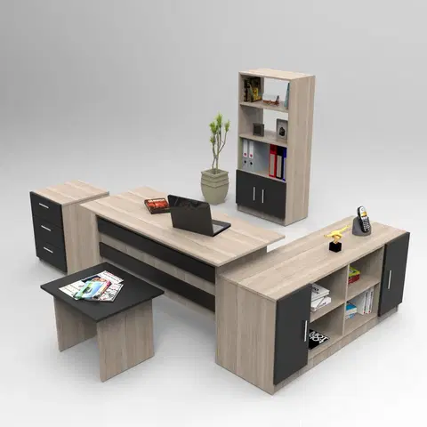 Kancelářské a psací stoly Sestava kancelářského nábytku VO15 dub černá