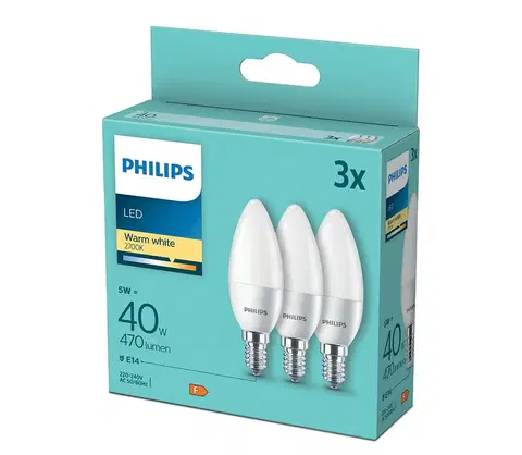 LED osvětlení Philips SADA 3x LED Žárovka Philips B35 E14/5W/230V 2700K 