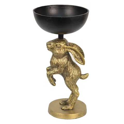 Mísy a misky Dekorační kovová mísa s dekorací králíka Rabbi Gold - Ø15*28 cm Clayre & Eef 6AL0061
