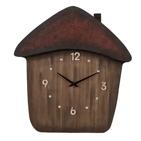 Hodiny Dřevěné nástěnné hodiny ve tvaru domku - 37*4*40 cm / 1*AA Clayre & Eef 6KL0820