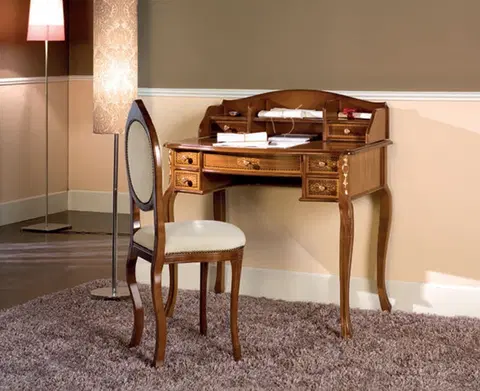 Stylové a luxusní pracovní a psací stoly Estila Luxusní rustikální psací stůl Kale z masivního dřeva v hnědé barvě se sedmi šuplíky 99 cm