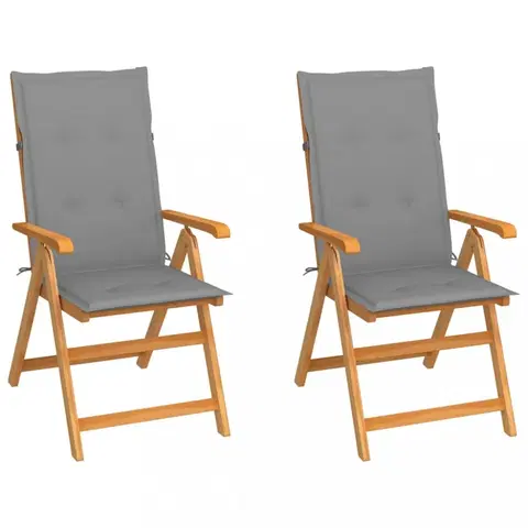 Zahradní židle Zahradní židle 2 ks teak / látka Dekorhome Šedá