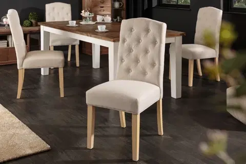 Luxusní jídelní židle Estila Venkovská stylová jídelní židle Silloth s béžovým čalouněním a chesterfield prošíváním 104cm