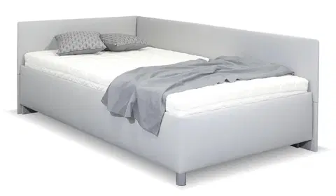 s úložným prostorem Rohová zvýšená čalouněná postel s úložným prostorem Ryana, 120x200, světle šedá