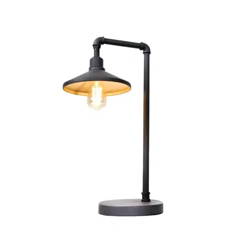 Industriální stolní lampy ACA Lighting stolní lampa 1XE27 černá+zlatá kovová 34X22XH56CM PIPE AR4171T56BG