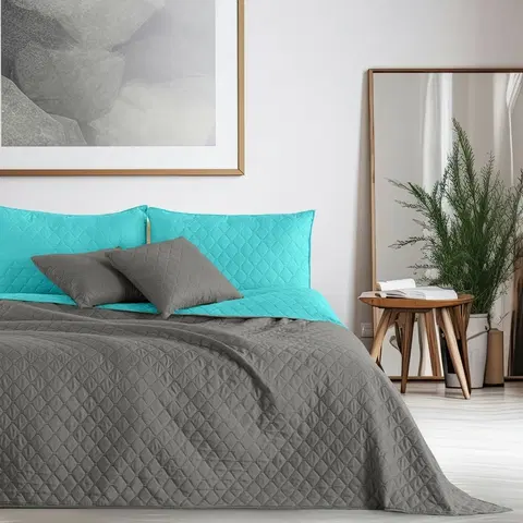 Přikrývky DecoKing Přehoz na postel Axel šedá, tyrkysová, 220 x 240 cm