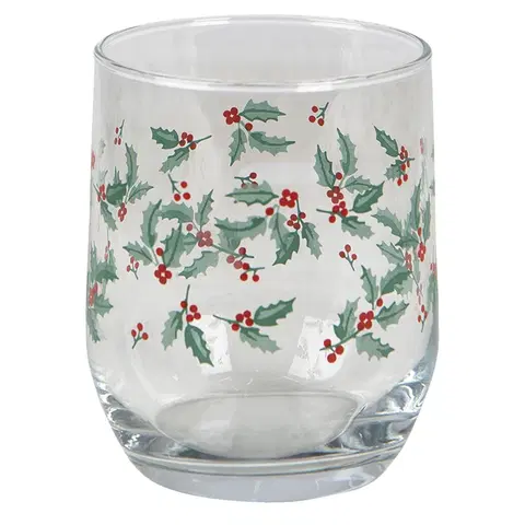 Sklenice Vánoční sklenička s cesmínou - Ø 8*9 cm / 300 ml Clayre & Eef 6GL3555