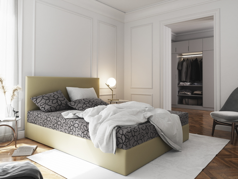 Postele Čalouněná postel CESMIN 140x200 cm, šedá se vzorem/krémová