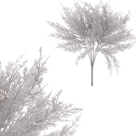 Vánoční dekorace Cypřiš - stříbrná barva s glitry.