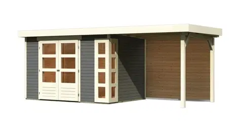 Dřevěné plastové domky Dřevěný zahradní domek KERKO 4 s přístavkem 240 Lanitplast Šedá