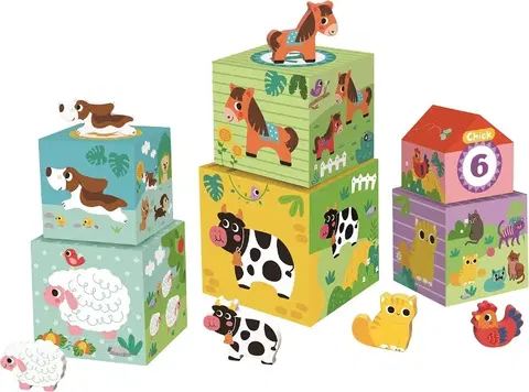 Dřevěné hračky 2Kids Toys Věž se zvířátky Joza vícebarevná