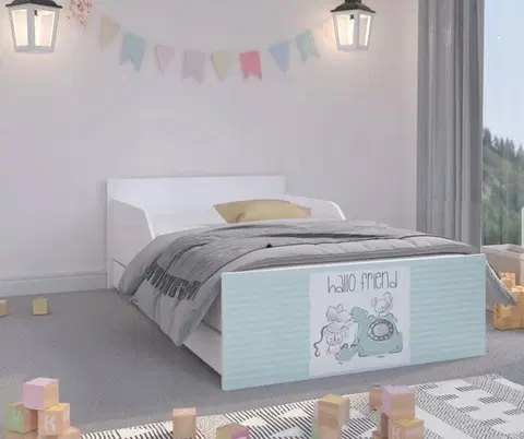 Dětské postele Vkusná dětská postel s mentolovým čelem 180 x 90 cm s myškami