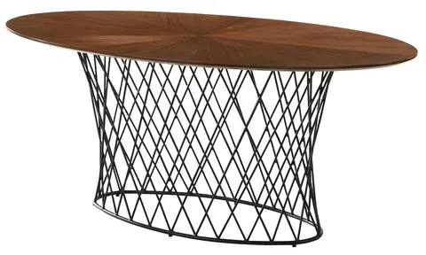 Designové a luxusní jídelní stoly Estila Moderní oválný jídelní stůl Nordica Nogal z ořechově hnědého dřeva s černou kovovou podstavou 180cm