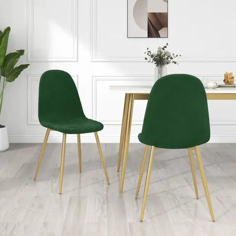 Jídelní sety Jídelní židle 2 ks samet / kov Dekorhome Tmavě zelená