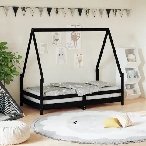 Dětské pokoje Dětská postel černá 80 x 160 cm masivní borové dřevo
