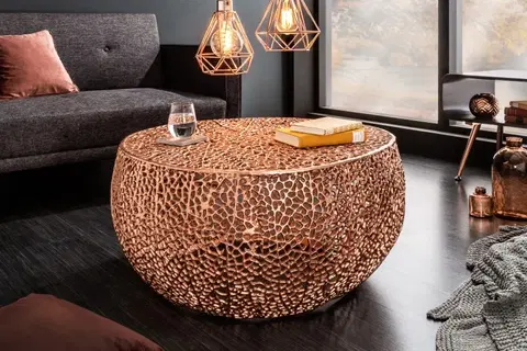 Designové a luxusní konferenční stolky Estila Kovový kulatý konferenční stolek Hoja měděný 80cm