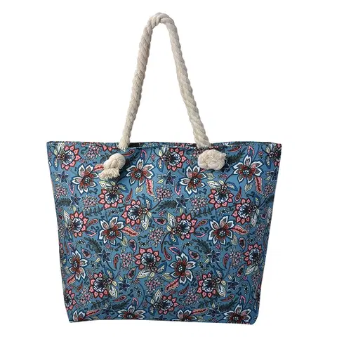 Nákupní tašky a košíky Modrá plážová taška s květy Florali - 43*3*33 cm Clayre & Eef JZBG0264GR
