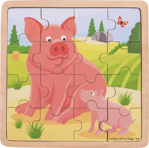 Dřevěné hračky Bigjigs Toys Dřevěné puzzle PIG FAMILY