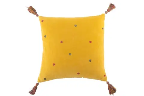 Dekorační polštáře Žlutý polštář s puntíky a střapci - 45*45 cm J-Line by Jolipa 3064