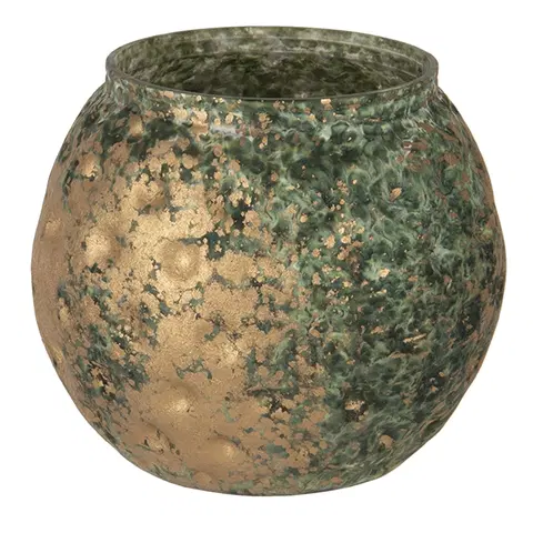 Svícny Tyrkysovo-šedý svícen na čajovou svíčku s bronzovou patinou - 10*11 cm Clayre & Eef 6GL3028