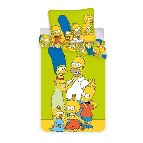 Povlečení Jerry Fabrics Dětské bavlněné povlečení Simpsons yellow green, 140 x 200 cm, 70 x 90 cm