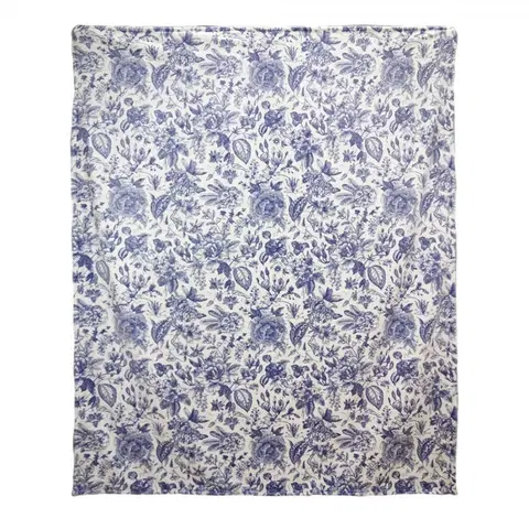 Deky Krémový plyšový pléd s modrými květy - 130*170 cm Clayre & Eef KT060.147