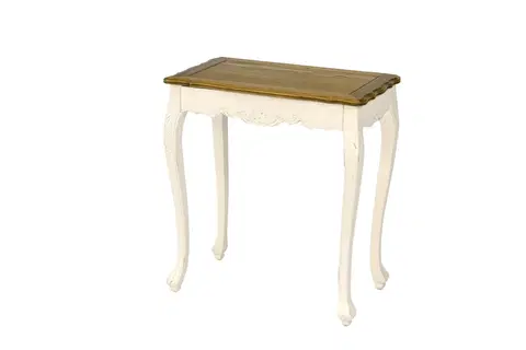 Luxusní a designové příruční stolky Estila Provence vyřezávaný příruční stolek Preciosa v krémově bílé barvě s přírodně hnědou deskou 75cm