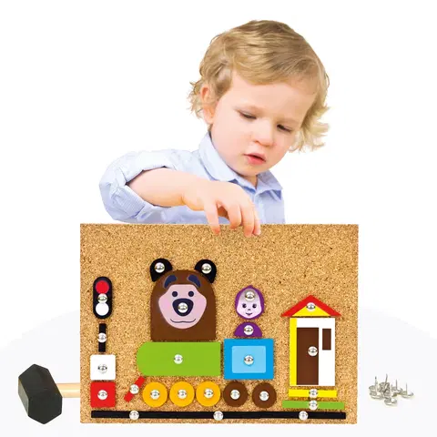 Dřevěné hračky Bino Máša a medvěd, hra s kladívkem
