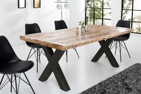 Designové a luxusní jídelní stoly Estila Industriální jídelní stůl Steele Craft z mangového dřeva a nohama z kovu 200cm
