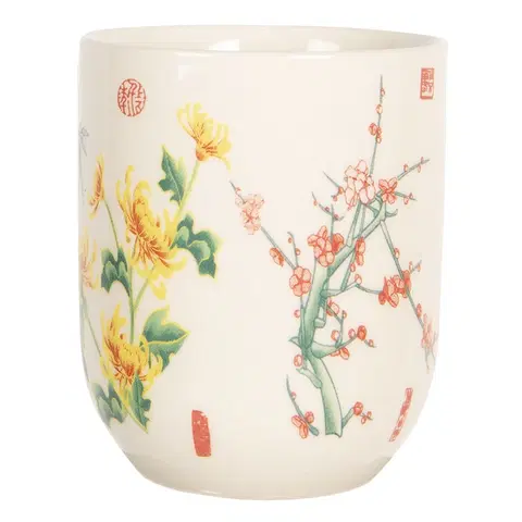Hrnky a šálky Porcelánový kalíšek na čaj s japonskými květy - ∅ 6*8 cm / 0,1L Clayre & Eef 6CEMU0074